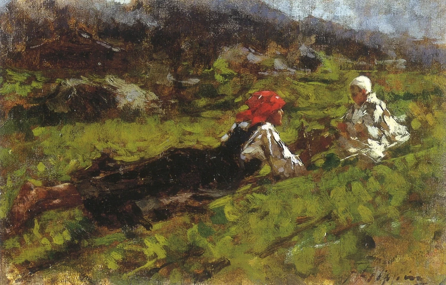 40-Francesco Filippini-Donna con bambino, paesaggio montano  